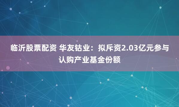 临沂股票配资 华友钴业：拟斥资2.03亿元参与认购产业基金份额